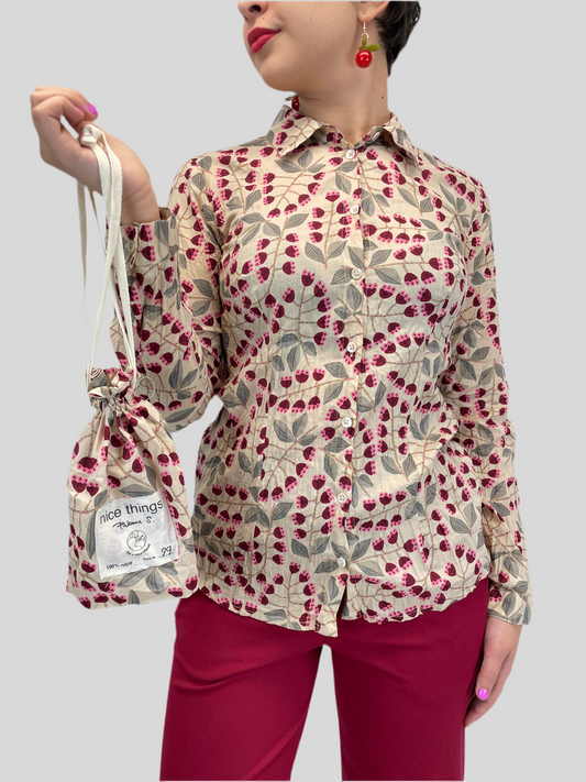 Camicia Fiori in cotone bio - base panna