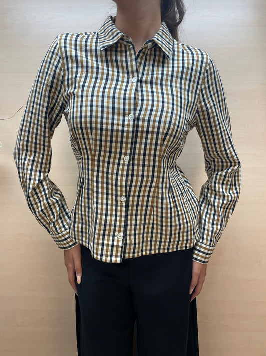 Camicia a quadri con dettagli pieghe - in cotone bio