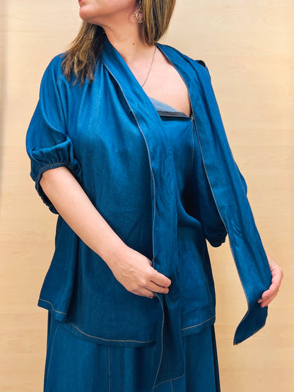 Blusa Donna PHARD in Chambray con Fiocco – Blu Denim Medio