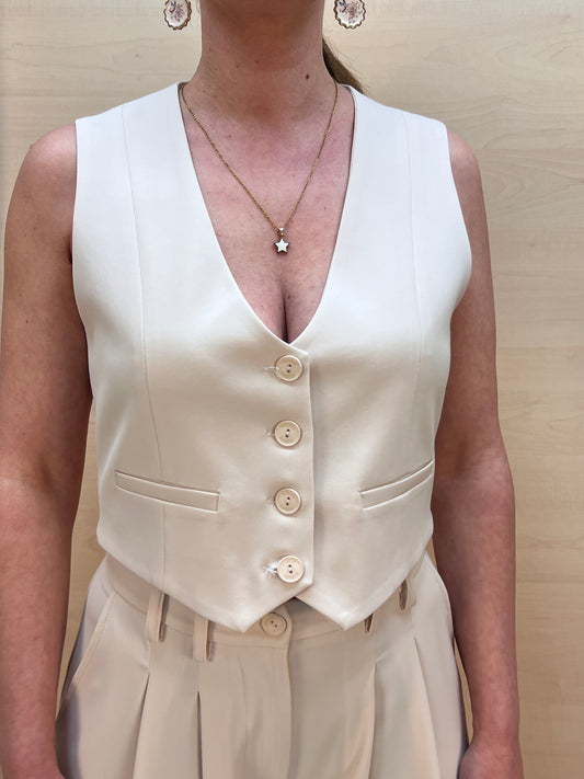 Gilet corto quattro bottoni col. Gesso – Made in Italy