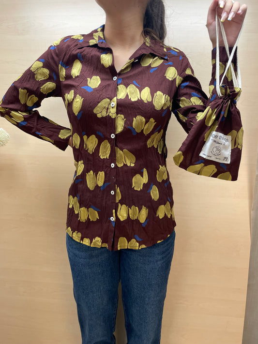 Camicia tulipani base Marrone Castagna - in cotone bio