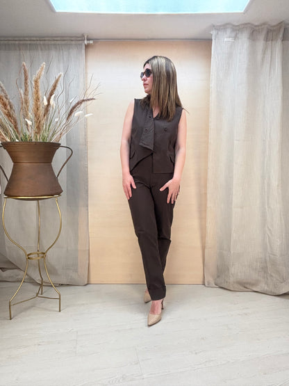 Gilet in bengalina cioccolato– Karma | Made in Italy