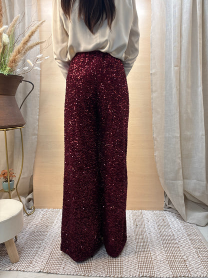 Pantalone Tailleur in paillettes - rosso