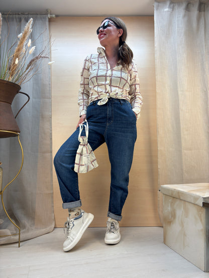 Camicia no stiro fantasia quadri - cotone bio