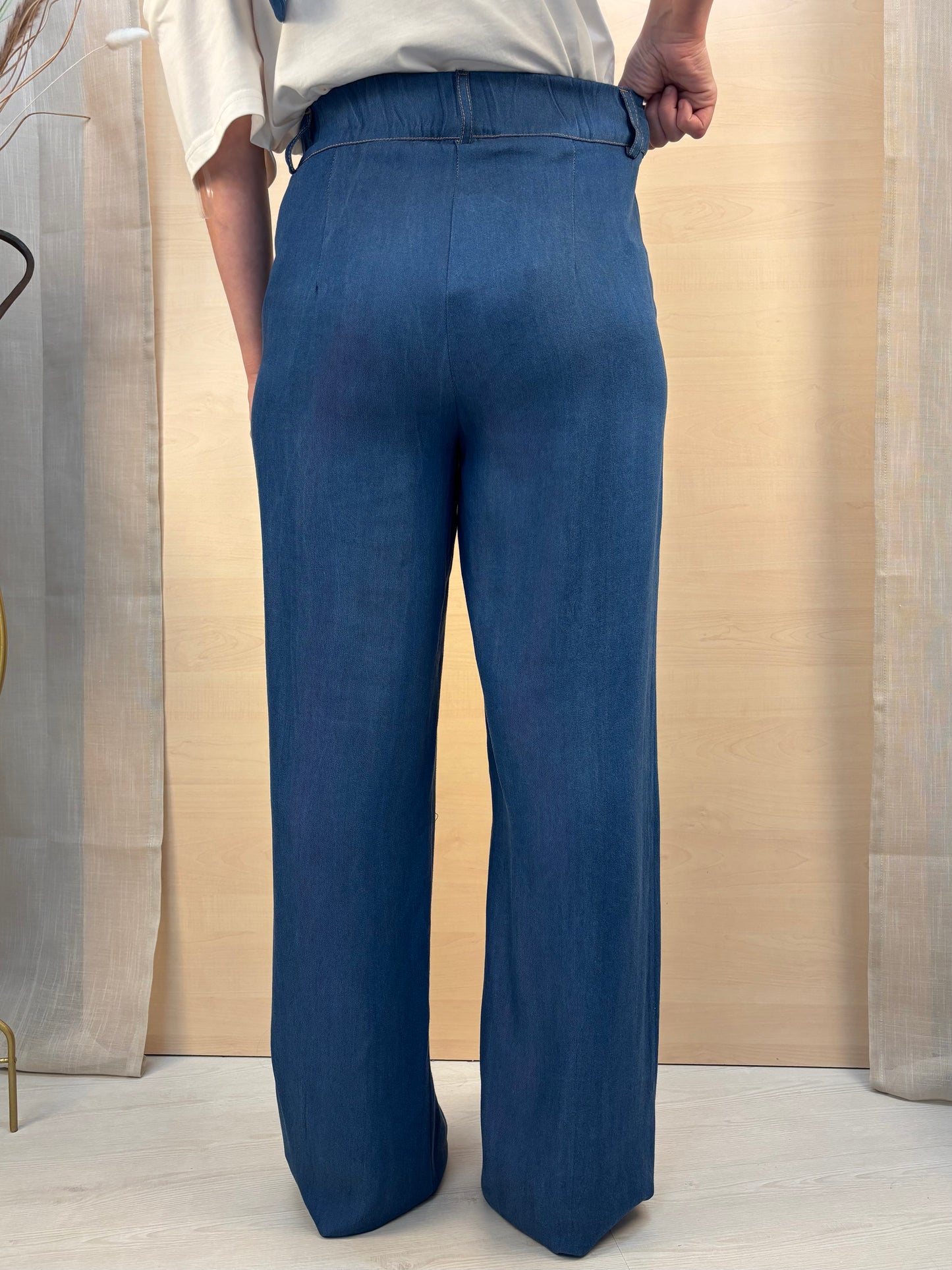 Pantalone Palazzo Donna PHARD in Chambray – Blu Denim Medio