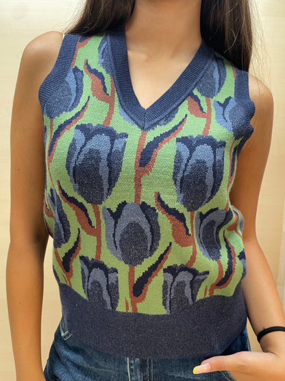 Gilet con tulipani - in jacquard