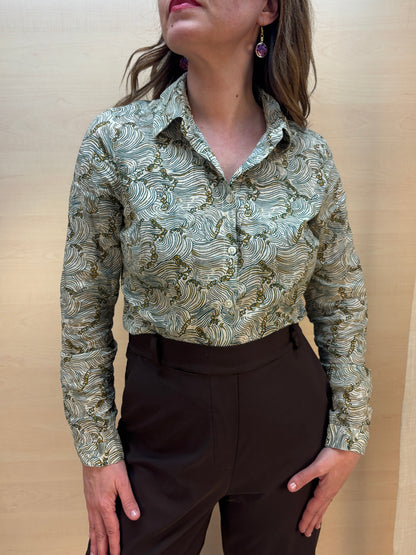Camicia no stiro fantasia Mar Egeo - in cotone bio