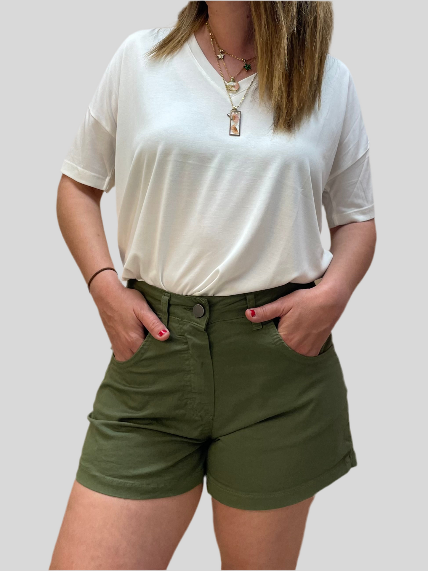 Shorts Asia verde militare - in cotone