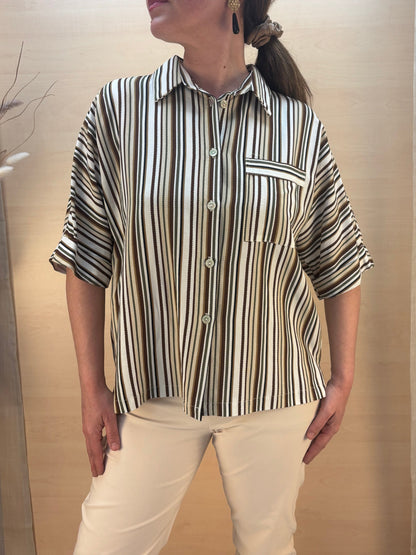 Camicia a Righe in Viscosa e Lino-KARMA-Made in Italy