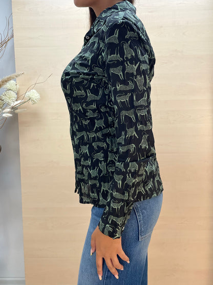 Camicia con stampa animalier felina - in cotone bio