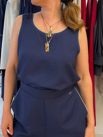 Canotta blu con dettagli argento - in lyocell