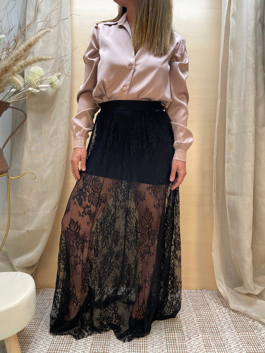 Gonna lunga nera - in tulle di pizzo