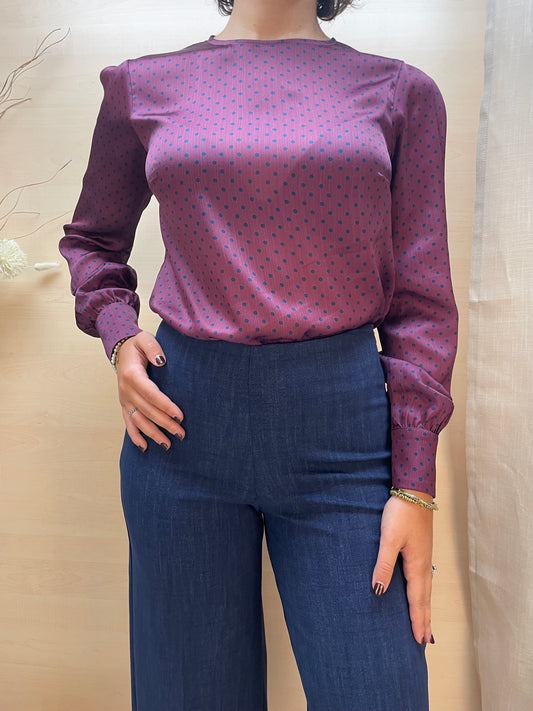 Blusa Burgundy a pois blu
