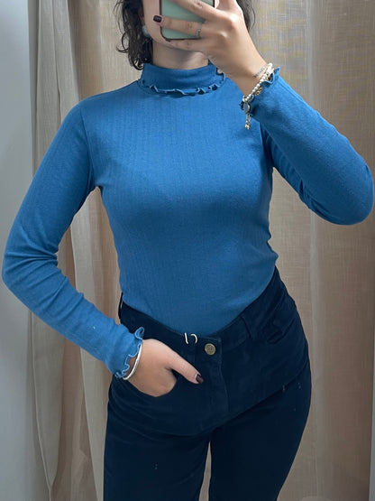 Maglia dolcevita con raffinato motivo traforato - Blu cobalto