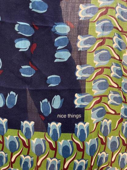 Sciarpa in misto viscosa e lana con stampa Tulips Garden - Blu navy