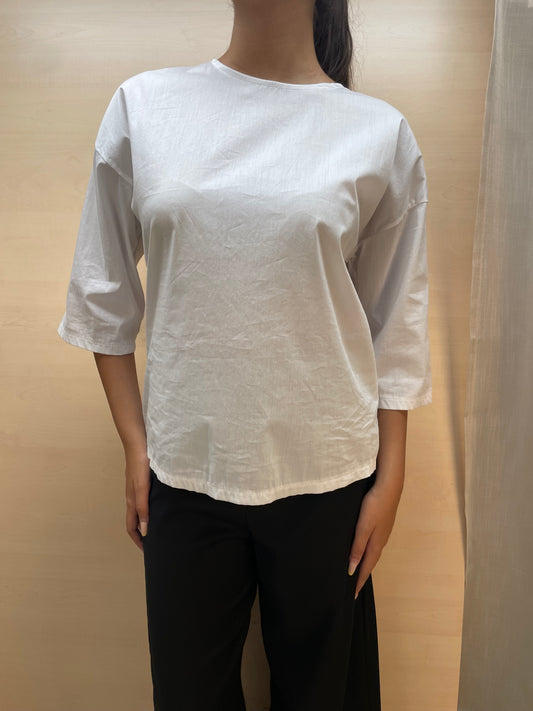 Blusa bianca con manica 3/4 - in popeline