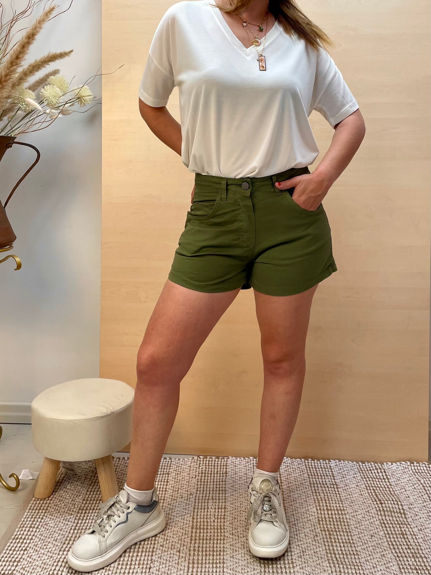 Shorts Asia verde militare - in cotone