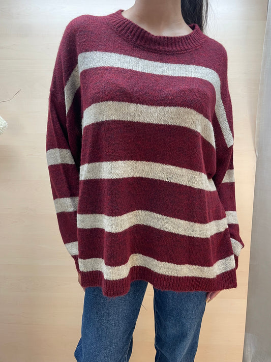Maglia girocollo a righe - in lana