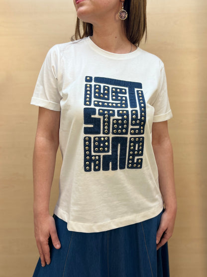 T-Shirt Donna PHARD con Applicazione in Chambray – Panna