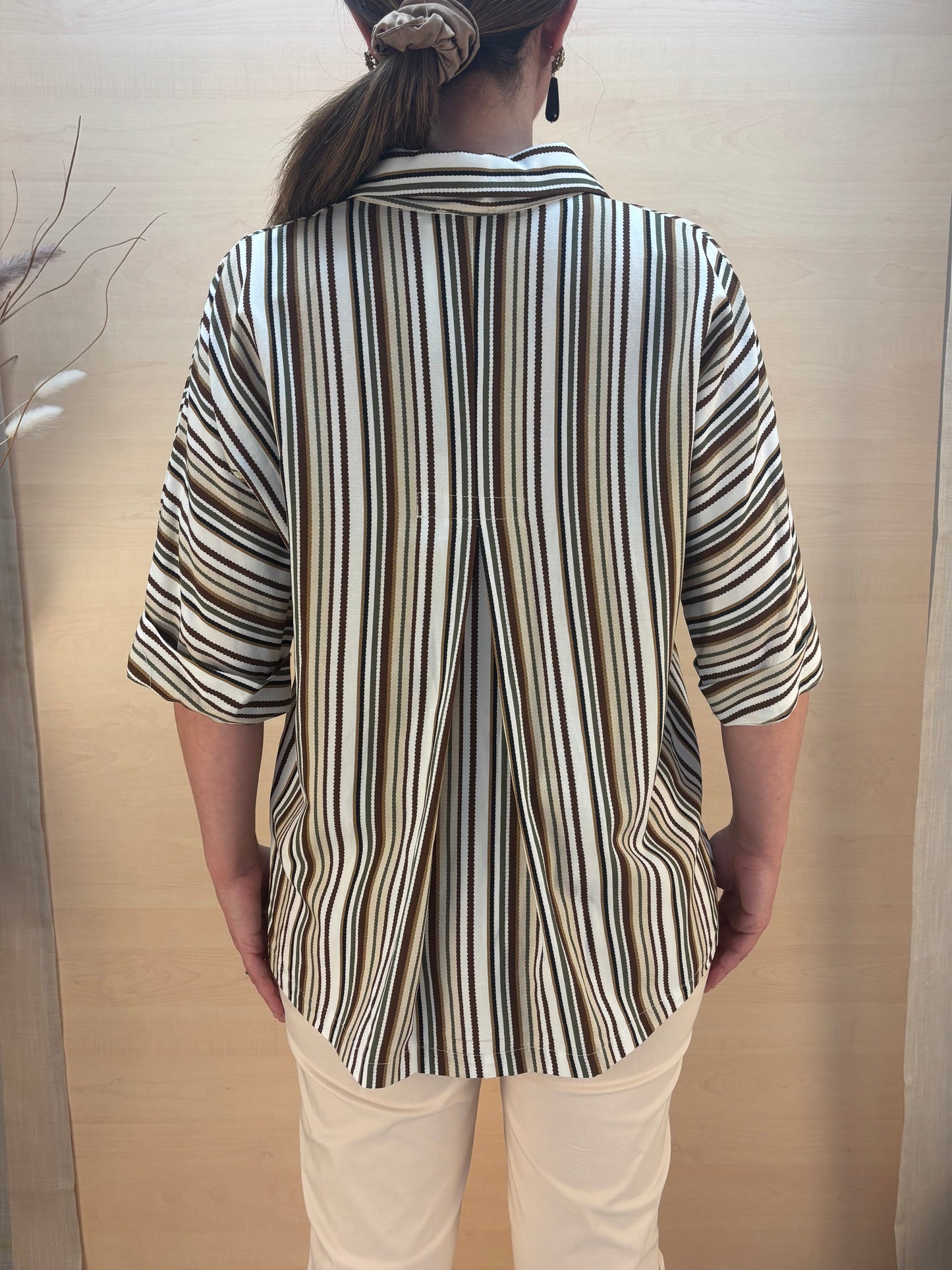 Camicia a Righe in Viscosa e Lino-KARMA-Made in Italy