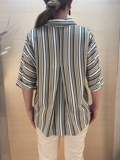 Camicia a Righe in Viscosa e Lino-KARMA-Made in Italy