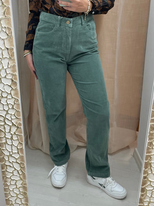 Pantaloni in Velluto a coste sottili - Verde