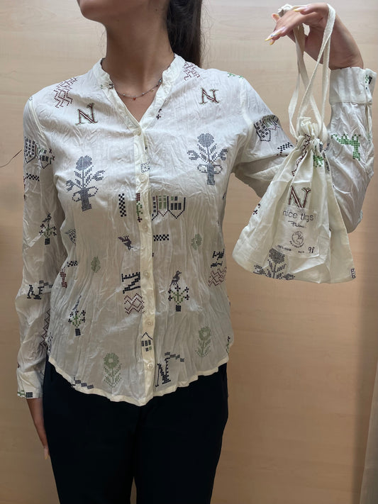 Camicia con stampa a punto croce - in cotone bio