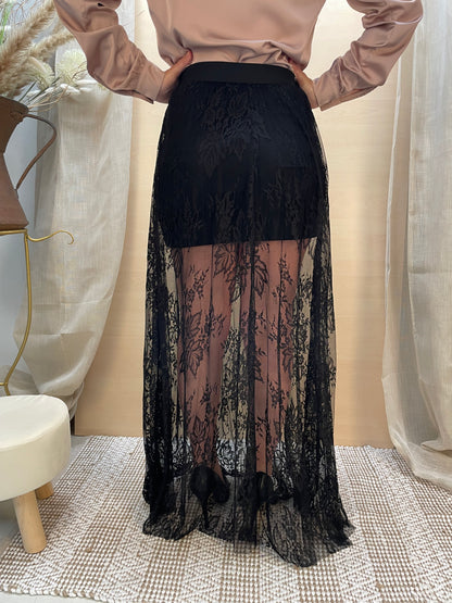 Gonna lunga nera - in tulle di pizzo