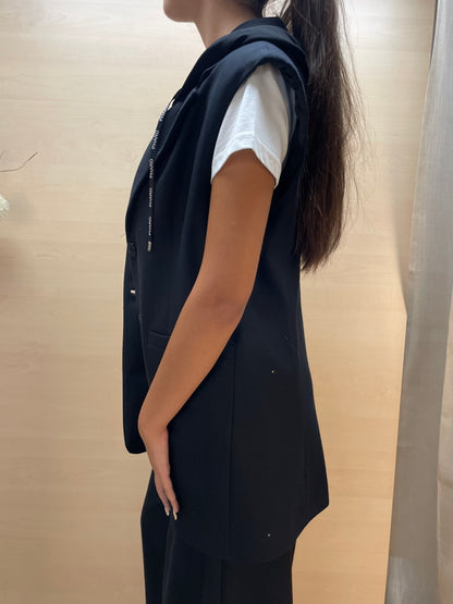 Gilet nero con cappuccio rimovibile - con micro paillettes