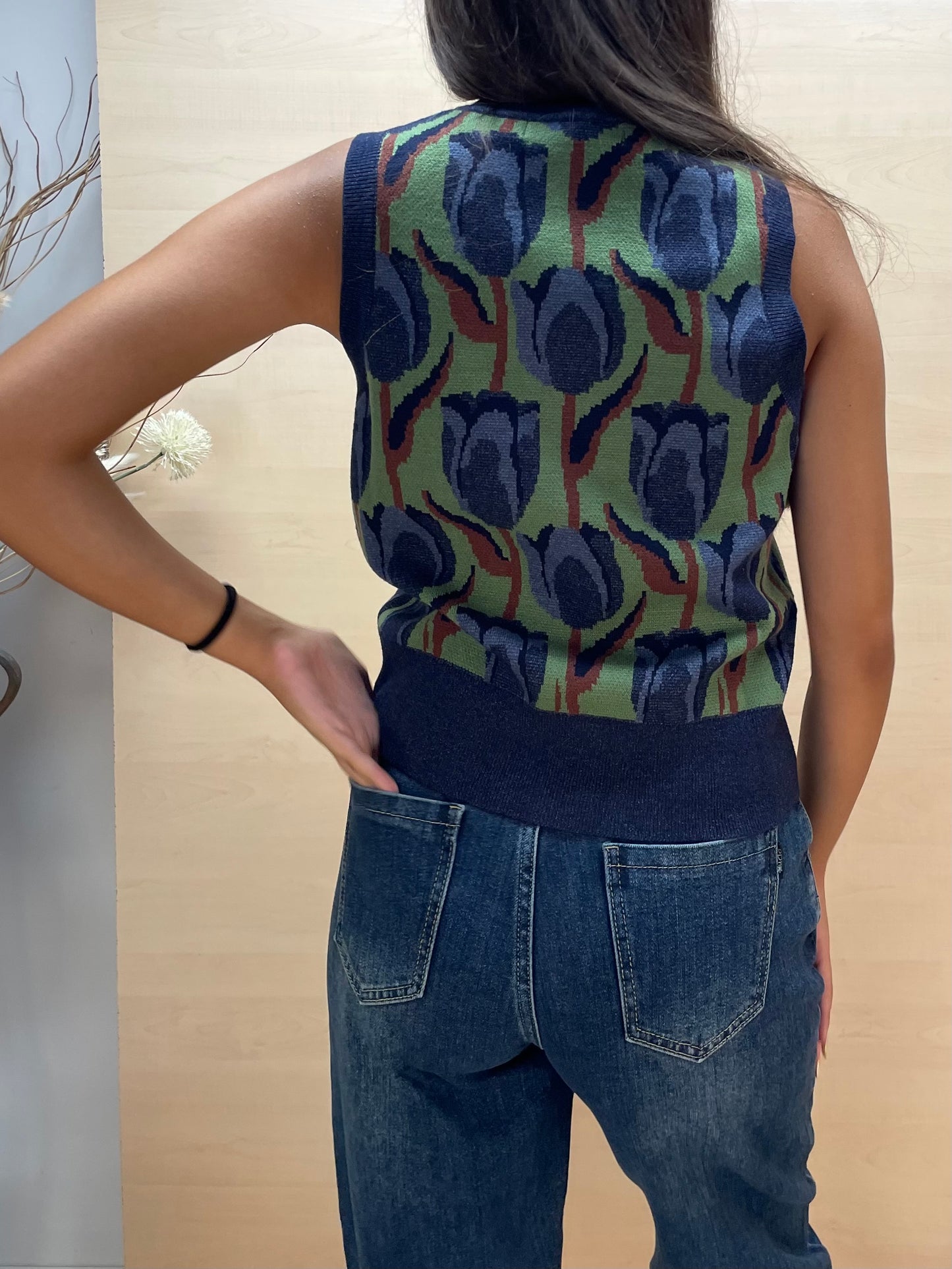Gilet con tulipani - in jacquard