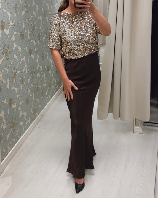 Gonna Midi sirena cangiante - Moka