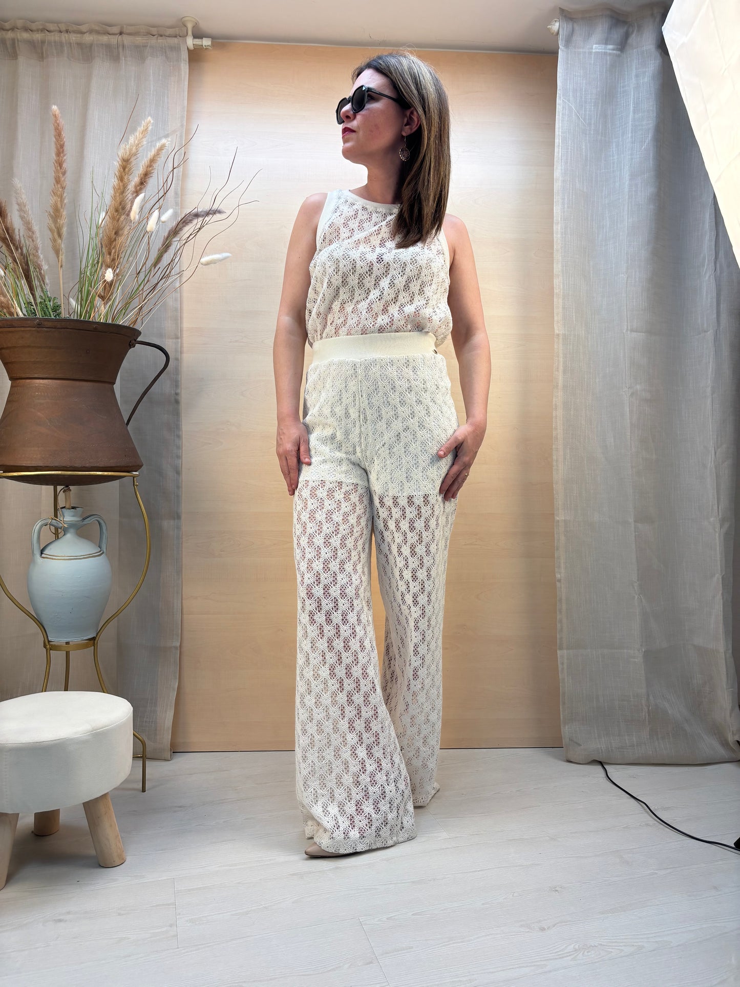 Pantalone palazzo crochet burro – PHARD | Made in Italy