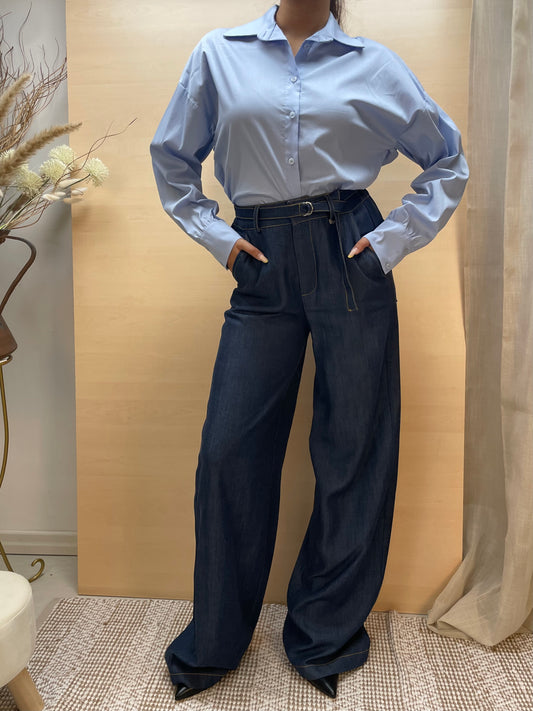 Jeans palazzo a vita alta con cintura