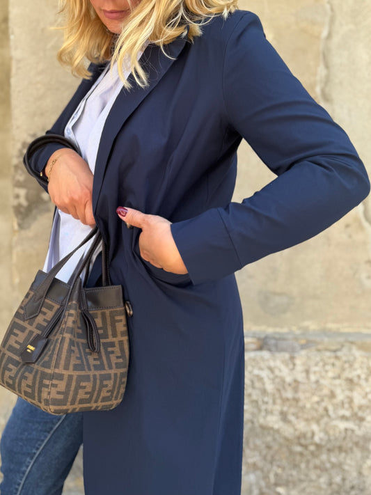 Trench lungo leggero - in bengalina blu