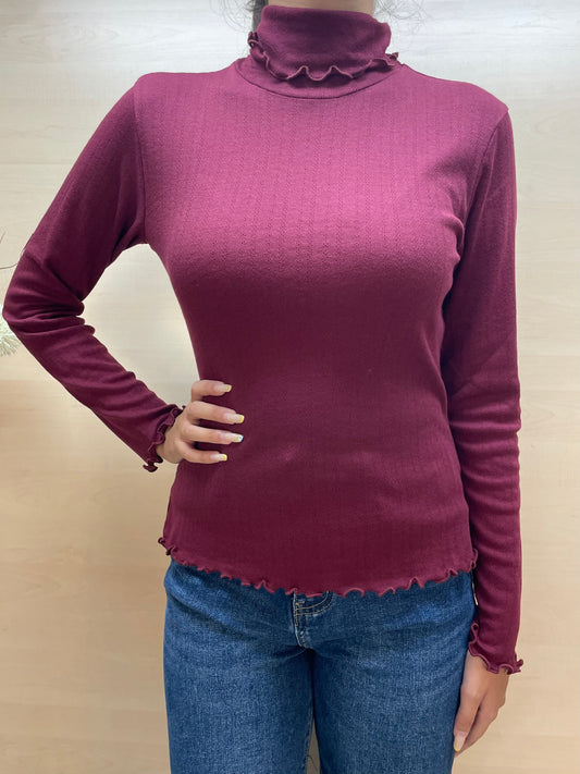Maglia dolcevita con raffinato motivo traforato - Burgundy