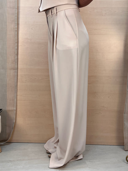 Pantalone palazzo fluido col. Gesso – Made in Italy