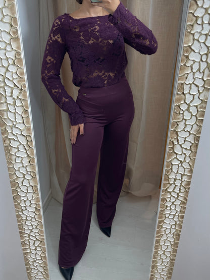 Maglia Burgundy maniche lunghe - in pizzo