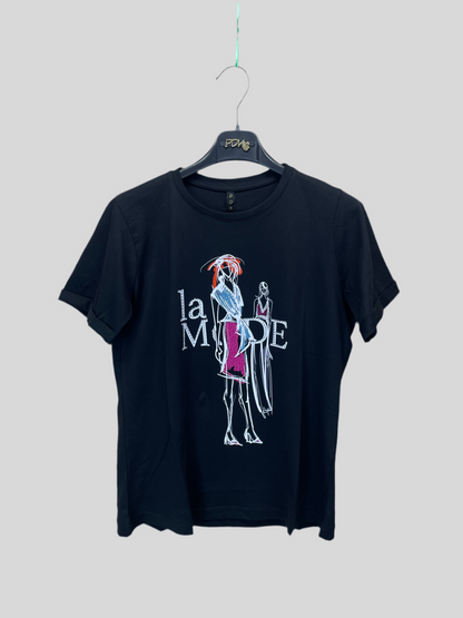 T-shirt nera con stampa “La Mode” – in cotone