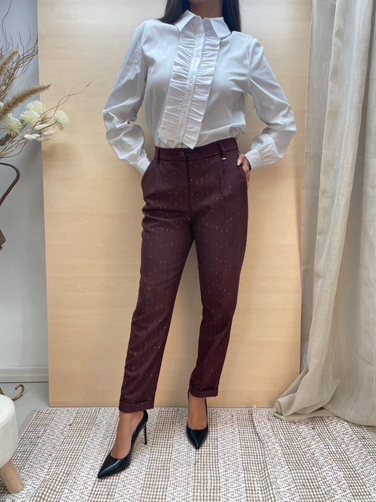 Pantalone a sigaretta con dettagli dorati - color Amarone
