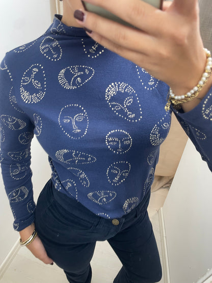 T-shirt stampa visi a mezzo collo
