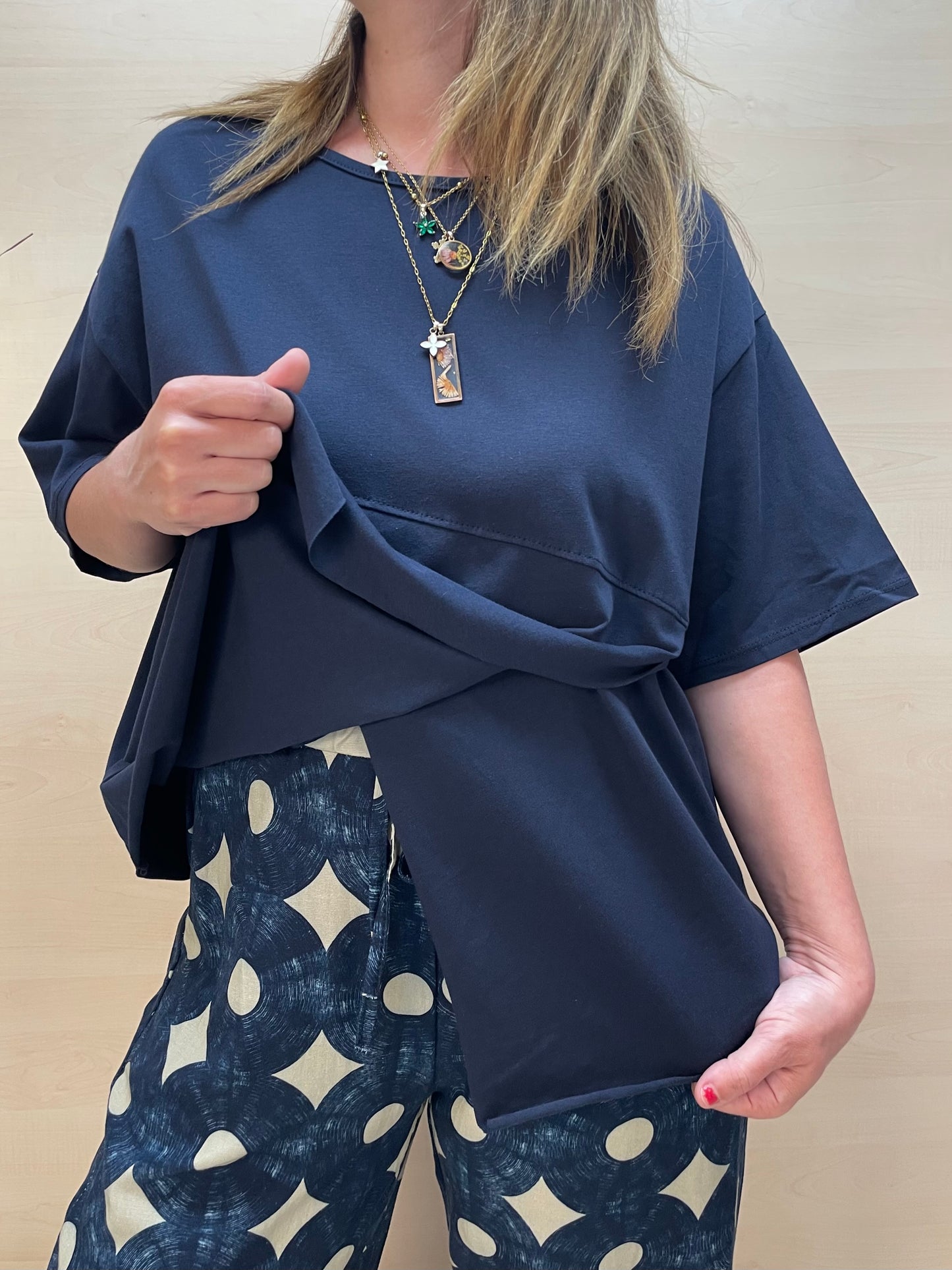 Blusa manica 3/4 blu - in cotone