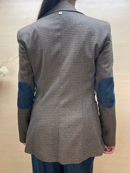Blazer pied de poul con bottoni e spilla rimovibile - con cintura