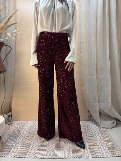 Pantalone Tailleur in paillettes - rosso