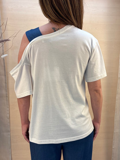 T-Shirt Donna PHARD con Nodo Cravatta in Chambray – Bianca