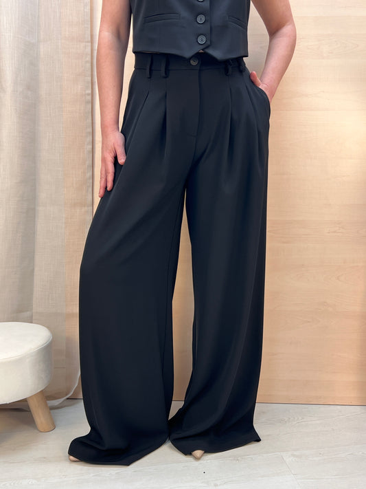 Pantalone palazzo fluido nero – Made in Italy