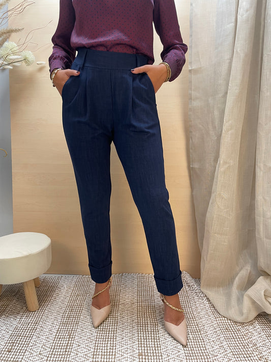 Pantalone a gamba dritta effetto denim - in viscosa