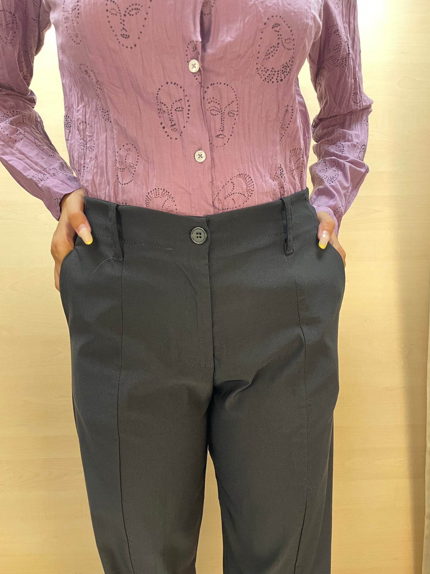 Pantalone con taglio davanti - in bengalina nero