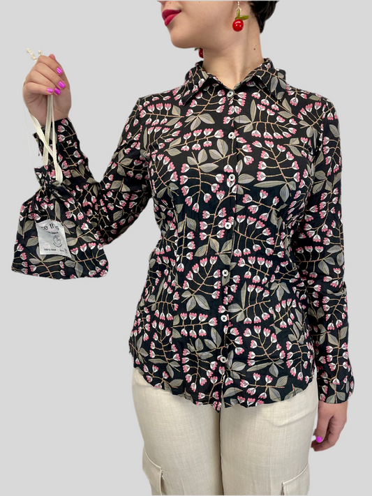 Camicia Fiori in cotone bio - base nera