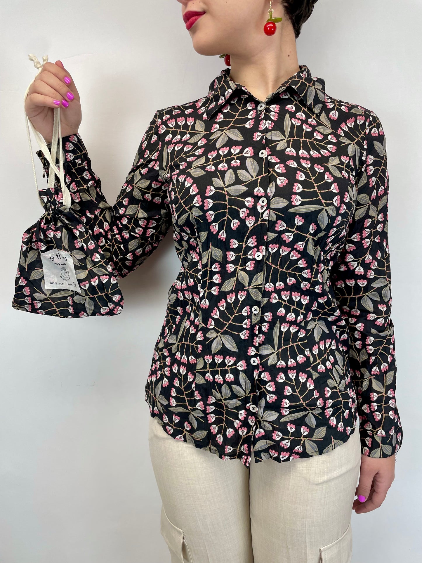 Camicia Fiori in cotone bio - base nera