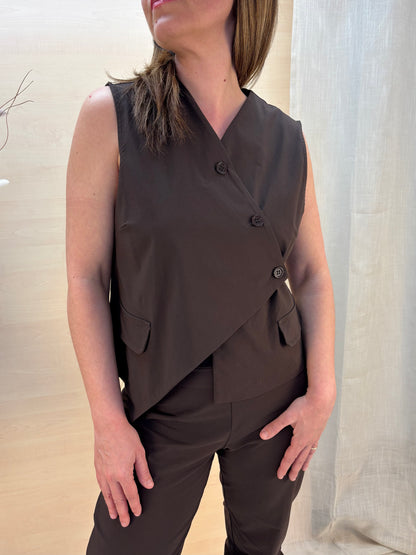 Gilet in bengalina cioccolato– Karma | Made in Italy